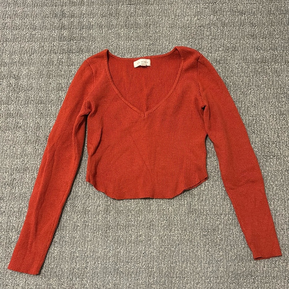 Pacsun LA Hearts Orange Sweater Knit Long Sleeve V Neck Top